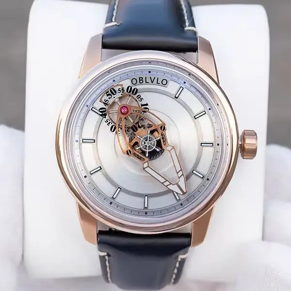 OBLVLO Men Automatic Watch Fashion 42MM Mechanical Wristwatch Waterproof Sapphire Mirror Luminous Rotatable Spacecraft Hands
