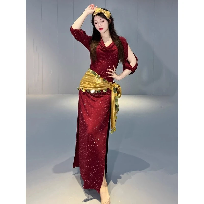 Robe de pratique folklorique Baladi personnalisée, Costumes de danse du ventre, ensemble de Robe une pièce pour uniformes d'équipe pour femmes avec pantalon de sécurité