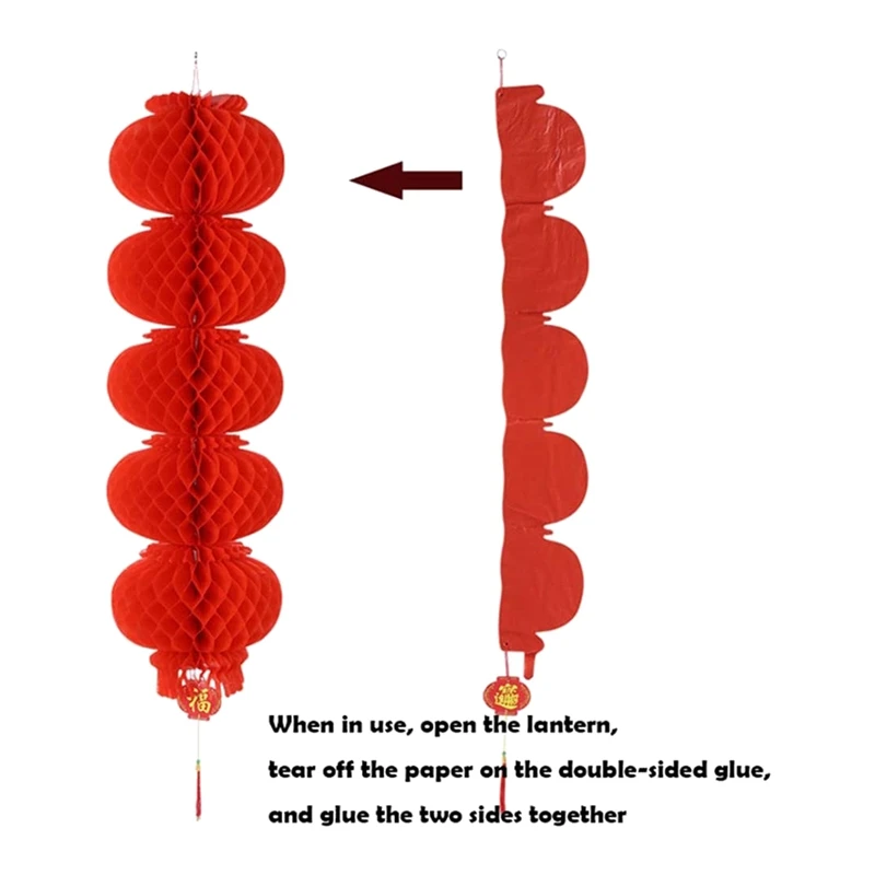 6-струнные красные бумажные фонарики, украшение для китайского Нового года, весеннего фестиваля, рождественского украшения для патио, вечеринки
