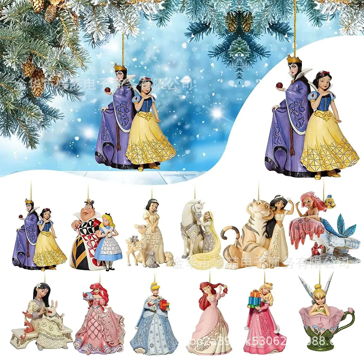 New Disney Princess Series Christmas Tree Ornaments Cinderella Snow White Mermaid Model Doll Toys Party Supplies Pendant