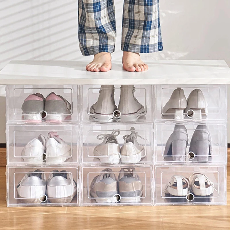 Shoe Storage Box Multifunctional Stackable Plastic Organizer Foldable Thickened Shoe Rack Home Shoes Containers Shoebox