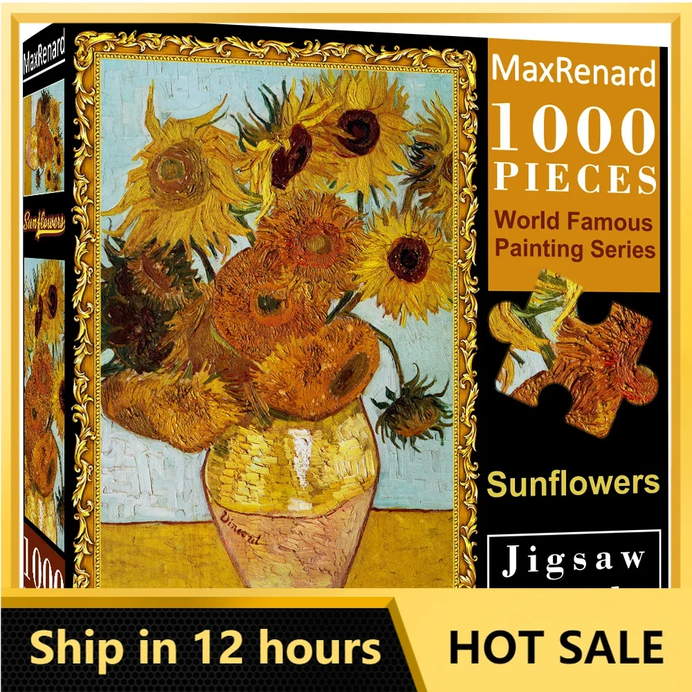 MaxRenard Jigsaw Puzzle 1000 Pieces for Adult Van Gogh Sunflower Old Master Family Game Home Wall Decoration