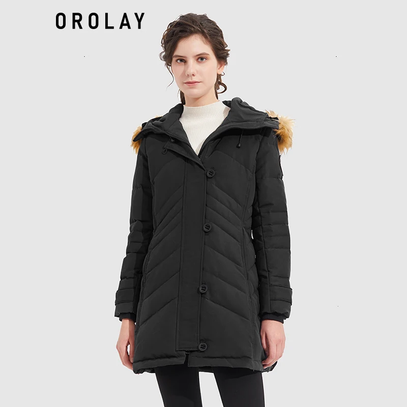 

Orolay Women's Hooded Slim Puffer Jacket Loose Thermal Mid Length Winter Down Coat