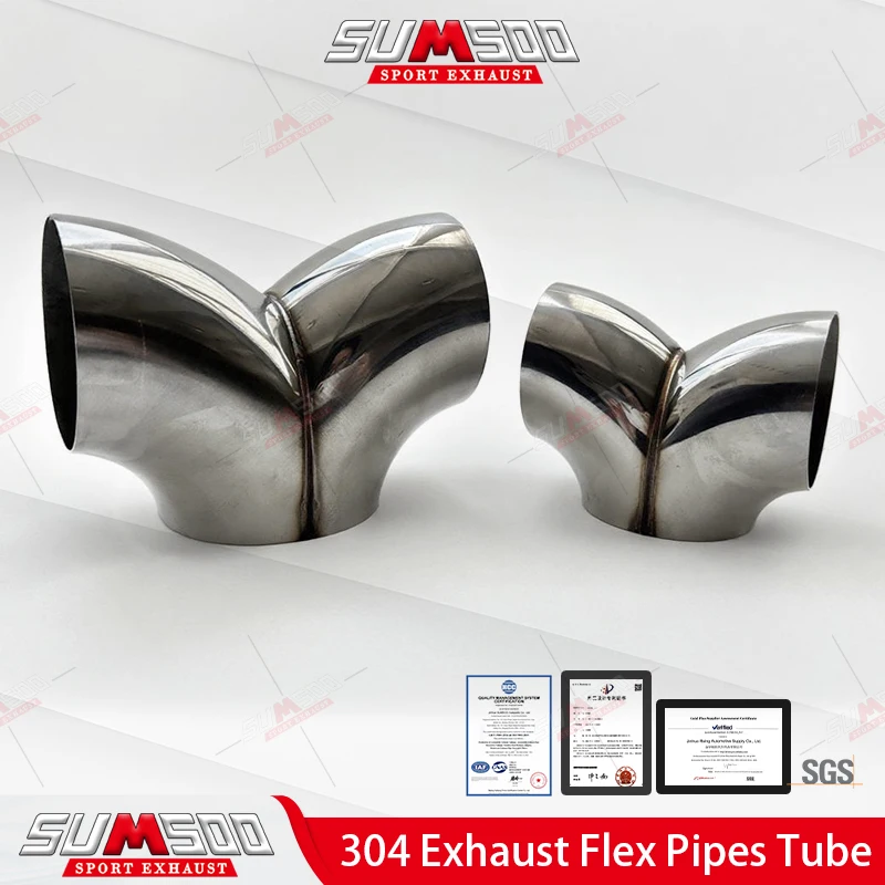 

1PC Stainless Steel SUS304 Exhausts System Car Accessories Butt Welding Y-Shaped Elbow 3 Way 63mm 76mm Pipe OD For Cars Modified