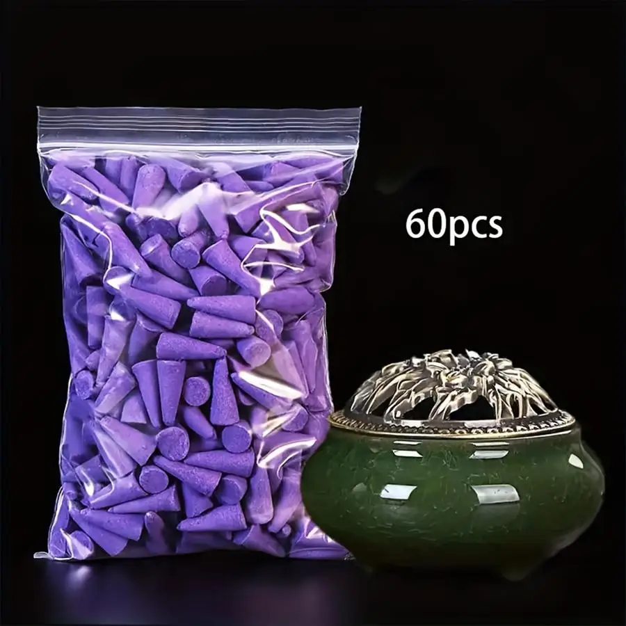 60pcs Lavender Scented Incense Cones-Home Pagoda Aromatherapy Cones, Mixed Fragrance Deodorant for Cleaning,Meditation,Yoga