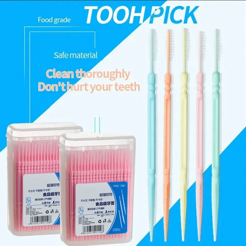 200Pcs Double-headed Disposable Dental Flosser Interdental Brush Teeth Stick Toothpicks Floss Pick Oral Gum Teeth Cleaning Care