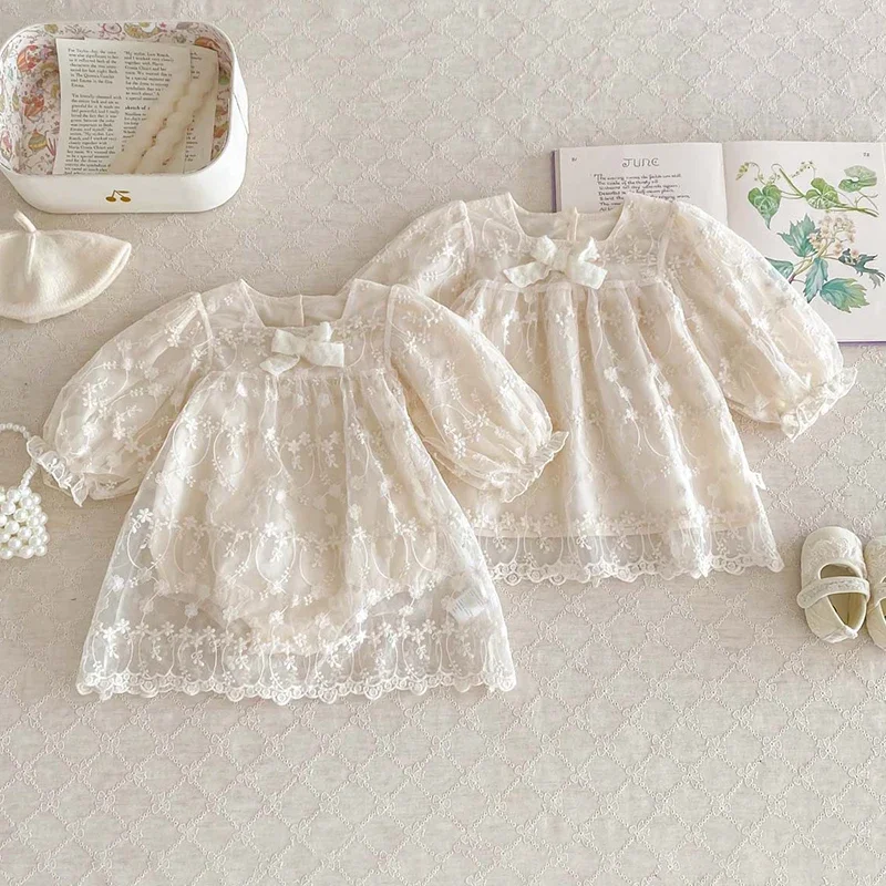 Infant Baby Girls Long Sleeve Sweet Sisters Dress Spring Autumn Rompers Kids Baby Girls Lace Princess Clothes Rompers