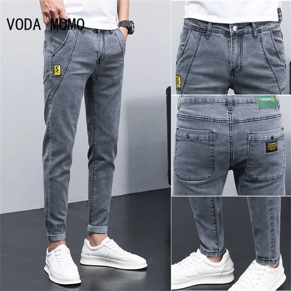 2022 Summer Men's Jeans Jogger Thin Harem Pants Cotton Banded Pant Korea Style Light Blue Hip Hop Beam Feet Casual Trousers Male