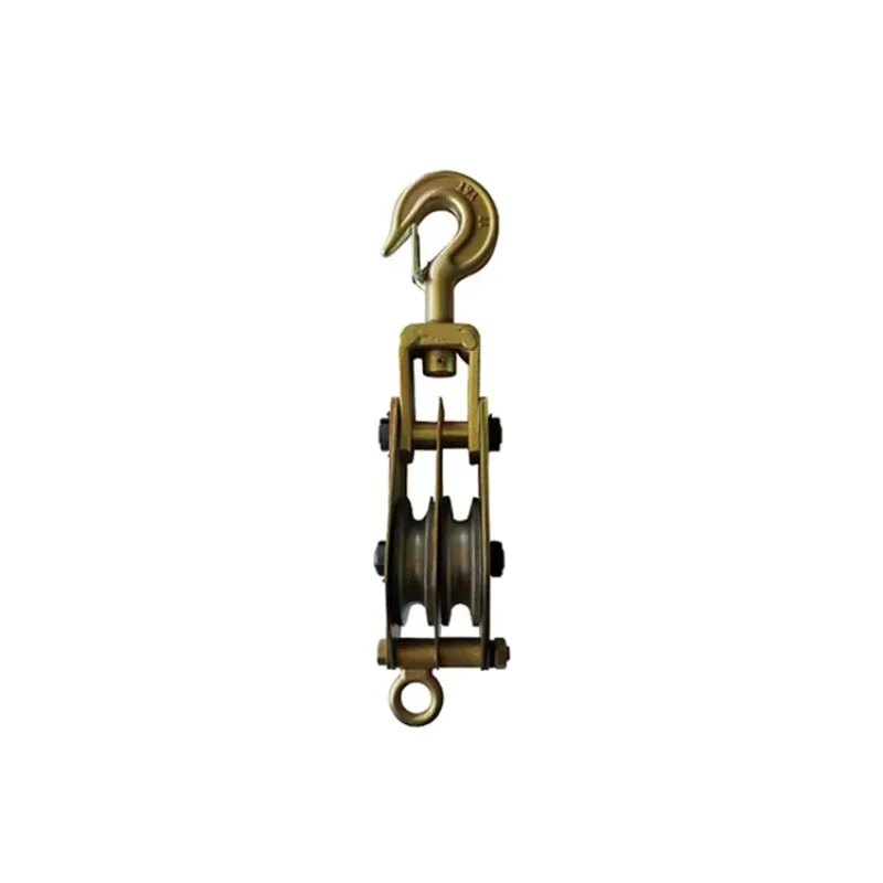 Two-wheel power pulley block with hook type wire rope grab hook pulley