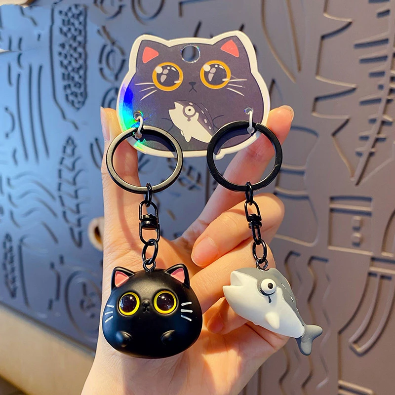 Original Couple Little Black Meow Keychain Cute and Fun Salted Fish Resin Keychain Pendant