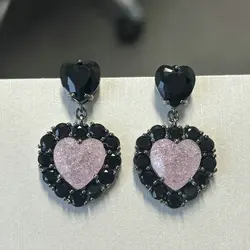 Bilincolor Fashion Cute Black and Pink Heart Earring for Women