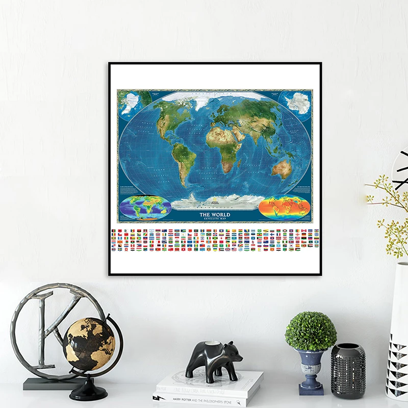 60*60cm World Map Non-woven Canvas Painting Unframed Poster and Prints Decorative Pictures Living Room Home Decoration