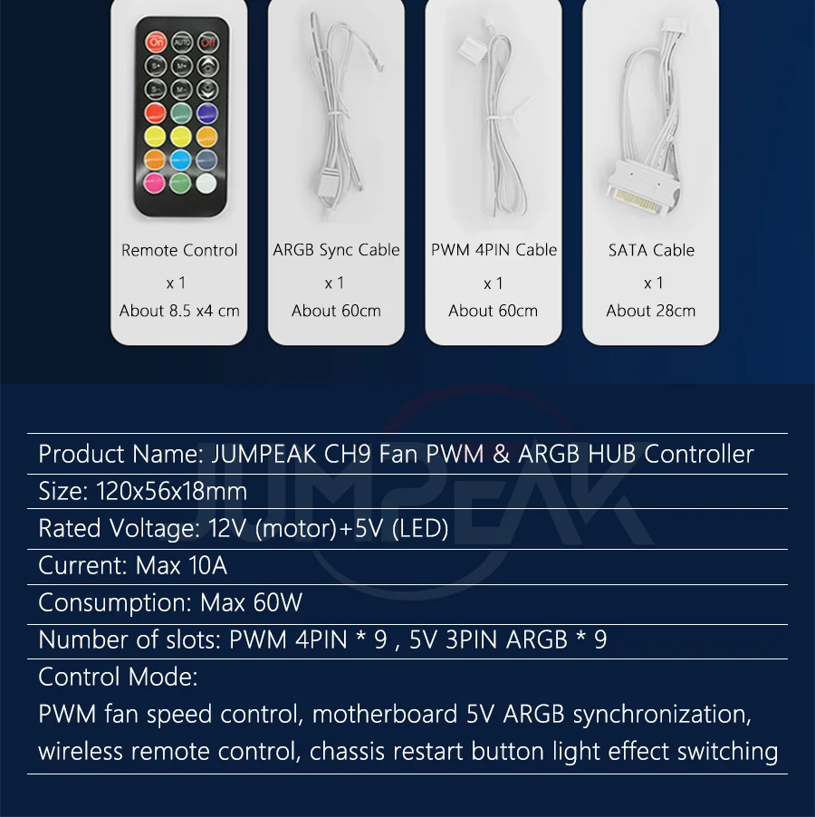 JUMPEAK 5V 3Pin ARGB Fan HUB Splitter Remote Controller With 4Pin PWM For PC Computer Cooling SYNC CPU Cooler LED Light Strip