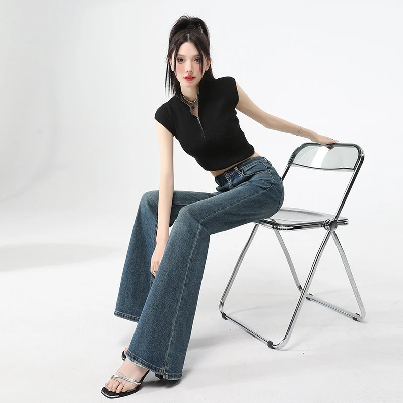 

Новинка 2023 года, весенние женские расклешенные джинсы Y2K для девочек с высокой талией, утягивающие сексуальные стильные удобные универсальные эластичные джинсовые брюки с конским узором