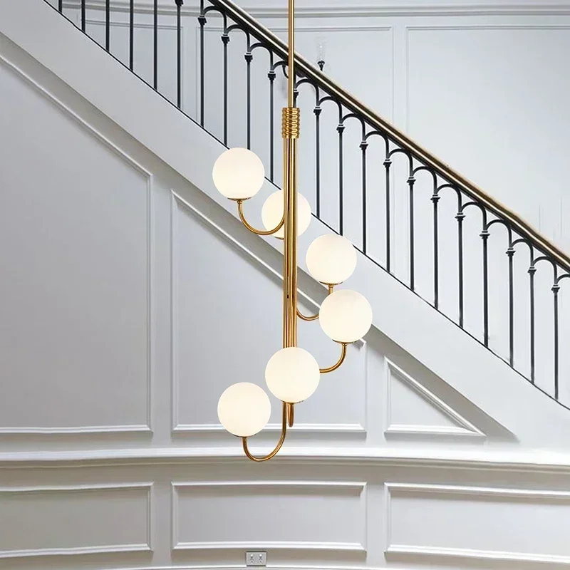 

SANDYHA Modern Rotating Magic Bean Glass Ball Chandelier LED Pendant Light for Staircase Villa Living Room Decoration Resin