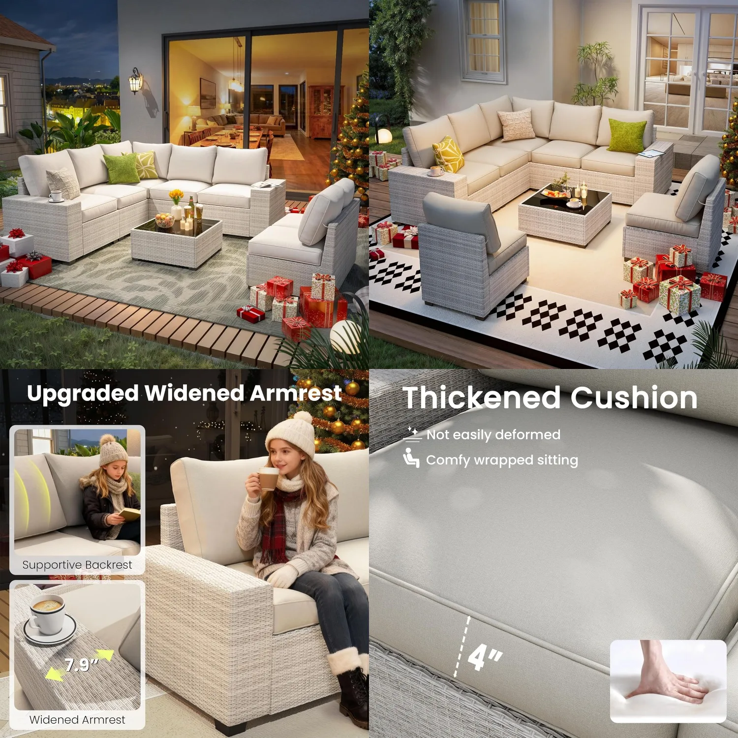 

8 Piece Outdoor Patio Furniture Set Rattan Sectional Conversation Sofa W/Water Resistant Cushions Coffee Table Customized