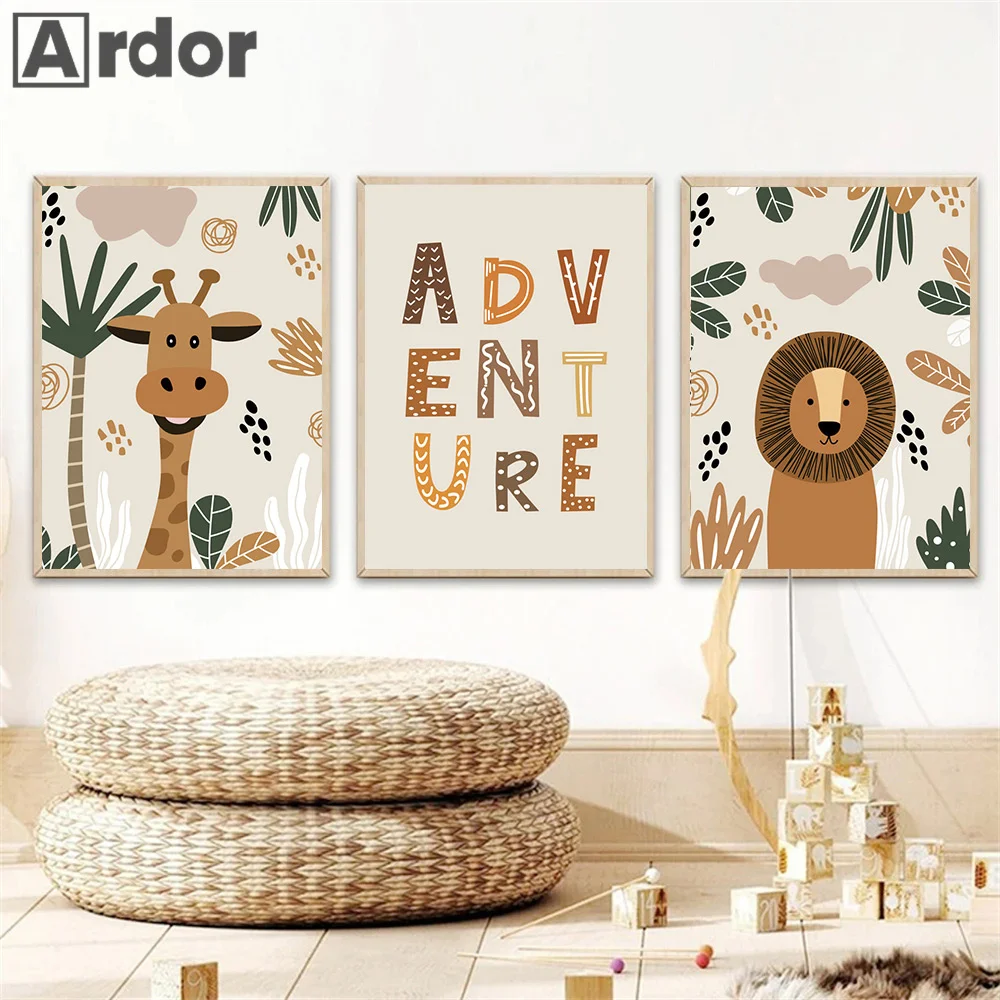 لوحة أسد الزرافة القرد الأدغال الحيوانية بوهو قوس قزح الحضانة الملصقات جدار الفن طباعة هاكونا ماتاتا قماش اللوحة الطفل غرفة الاطفال ديكور