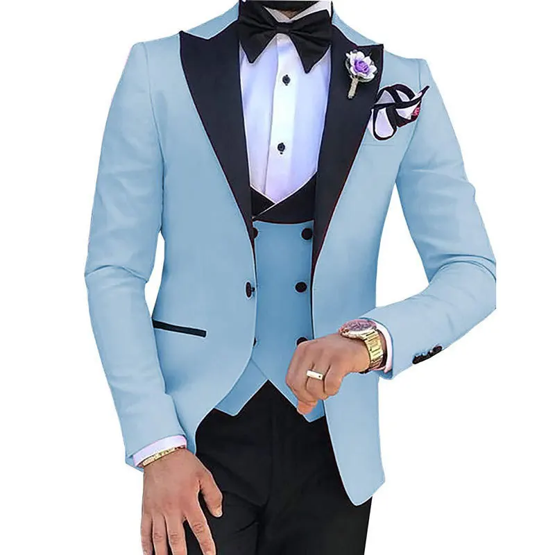 D231 completo da uomo con collo largo, abito da sposo in tre pezzi, abito da sposa, abito da uomo, abito formale versione coreana slim fit