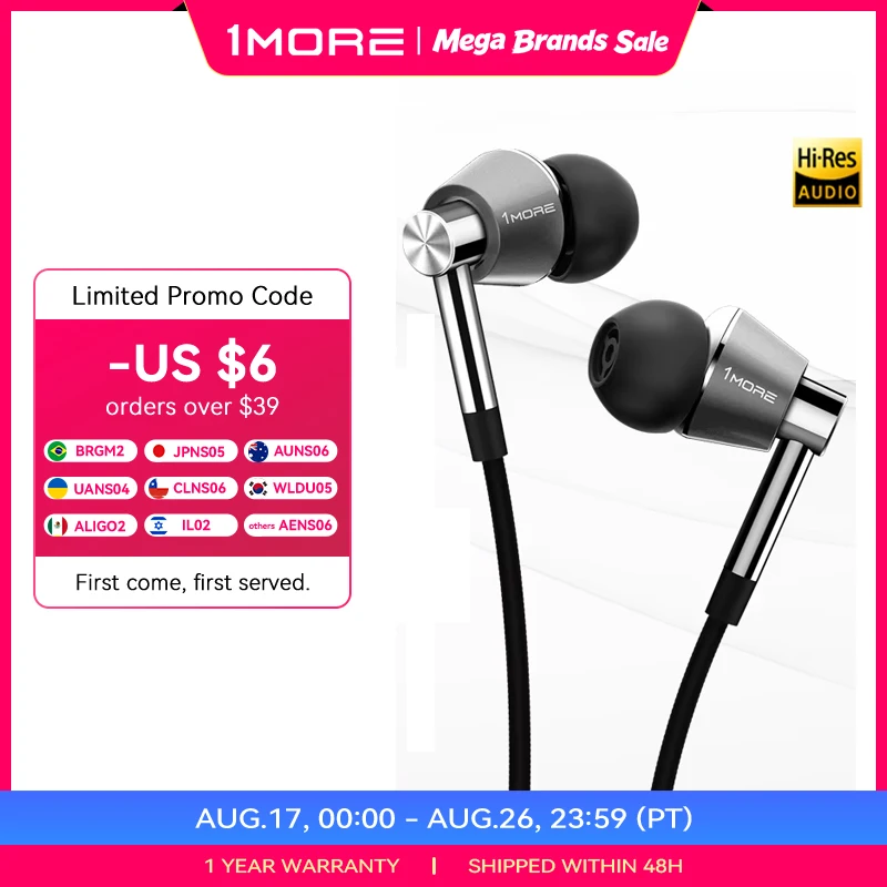 1MORE Triplo Driver E1001 Fones de ouvido intra-auriculares com fio Fones de ouvido de 3,5 mm com som acionado por baixo de alta resolução Fones de ouvido tipo c