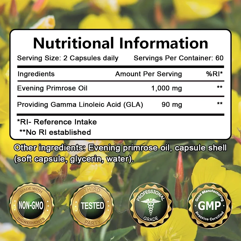 Evening Primrose Oil Capsules for Healthy Skin and Hair, Balance Hormones and Reduce Menopause