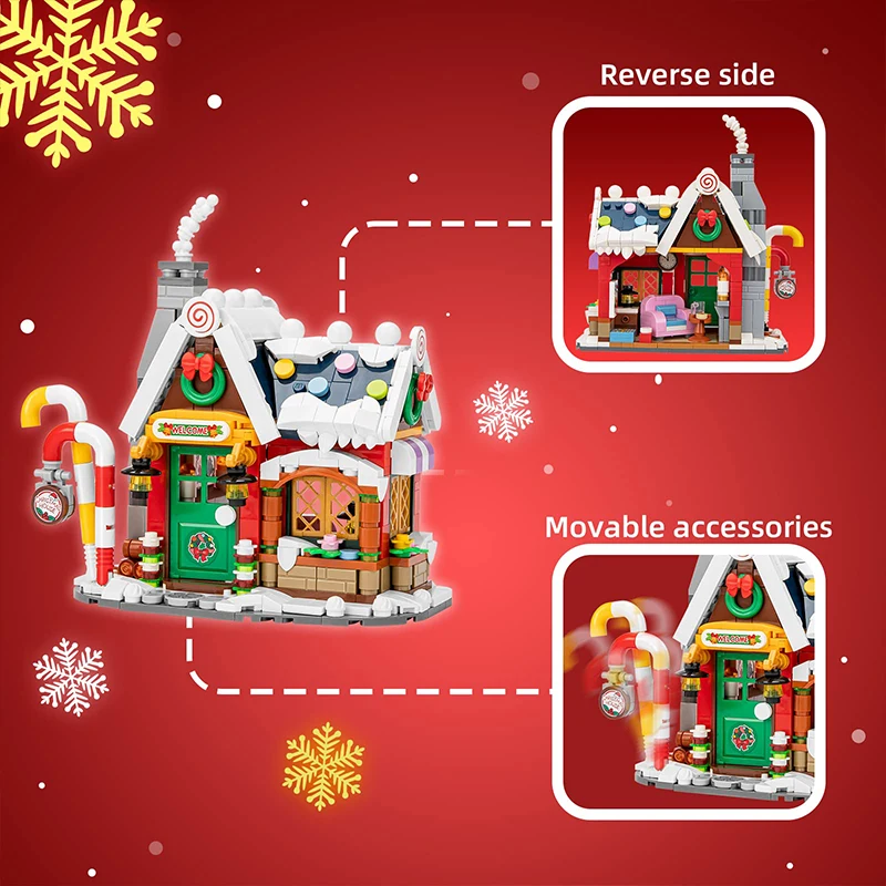 Christmas House Sled City Street View Building Blocks Set Desktop Decoration Bricks Diy Kit Brick Toys Children Xmas Gifts