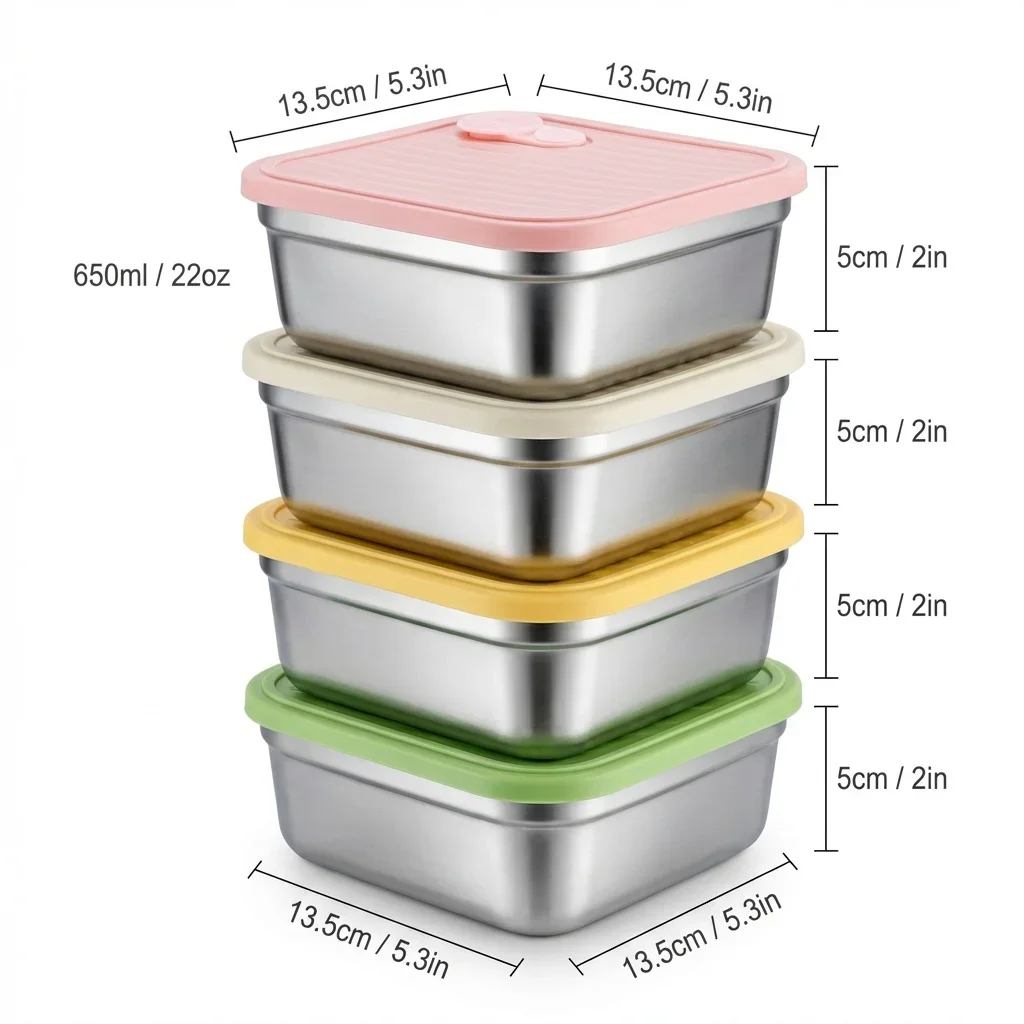 304 roestvrijstalen voedselbewaarcontainers met deksels, stapelbaar, verdeeld, luchtdicht, voor maaltijdvoorbereiding, lunchbox, keuken- en koelkastorganizer