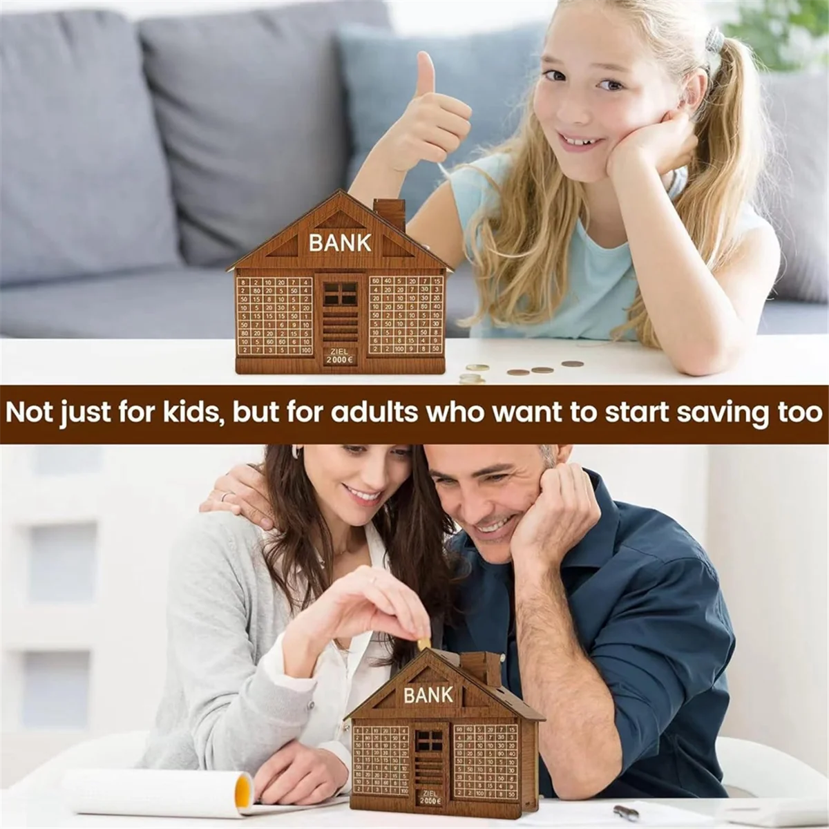 X55A-Wooden Piggy Bank للأطفال البالغين، صندوق نقود مع عداد، قصدير توفير المال، أموال قابلة لإعادة الاستخدام