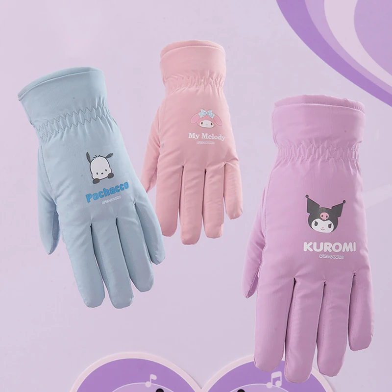 Sanrio Outdoor Touchscreen Warm Gloves Winter Women's Thick Woolen Gloves Windproof Waterproof Gloves For Riding Bicycles