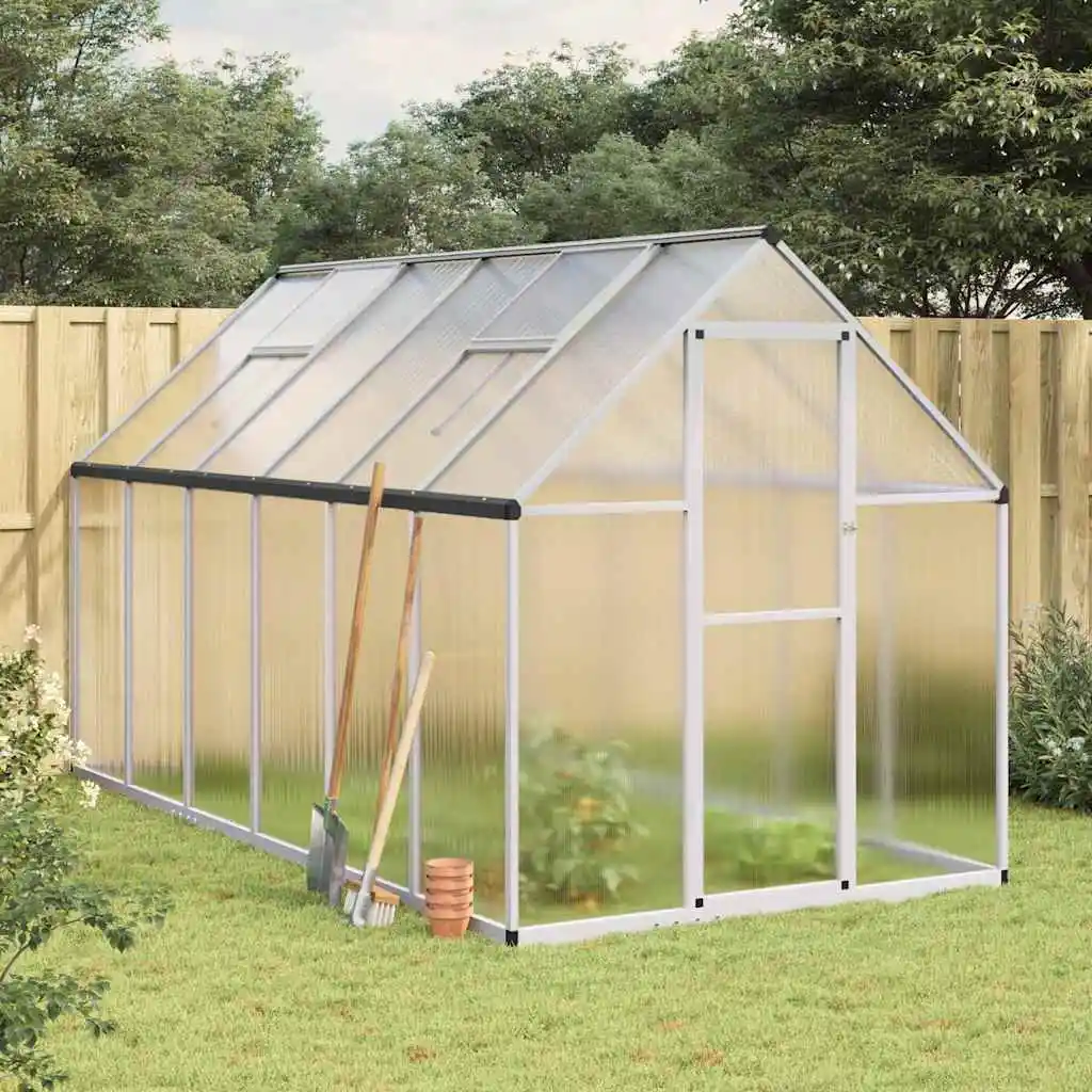Gewächshaus mit silbernem Grundrahmen, 334 x 169 x 195 cm, Aluminium, Amateur-Gartenbau, schützt Obst, Gemüse, Isolierung, Wetter