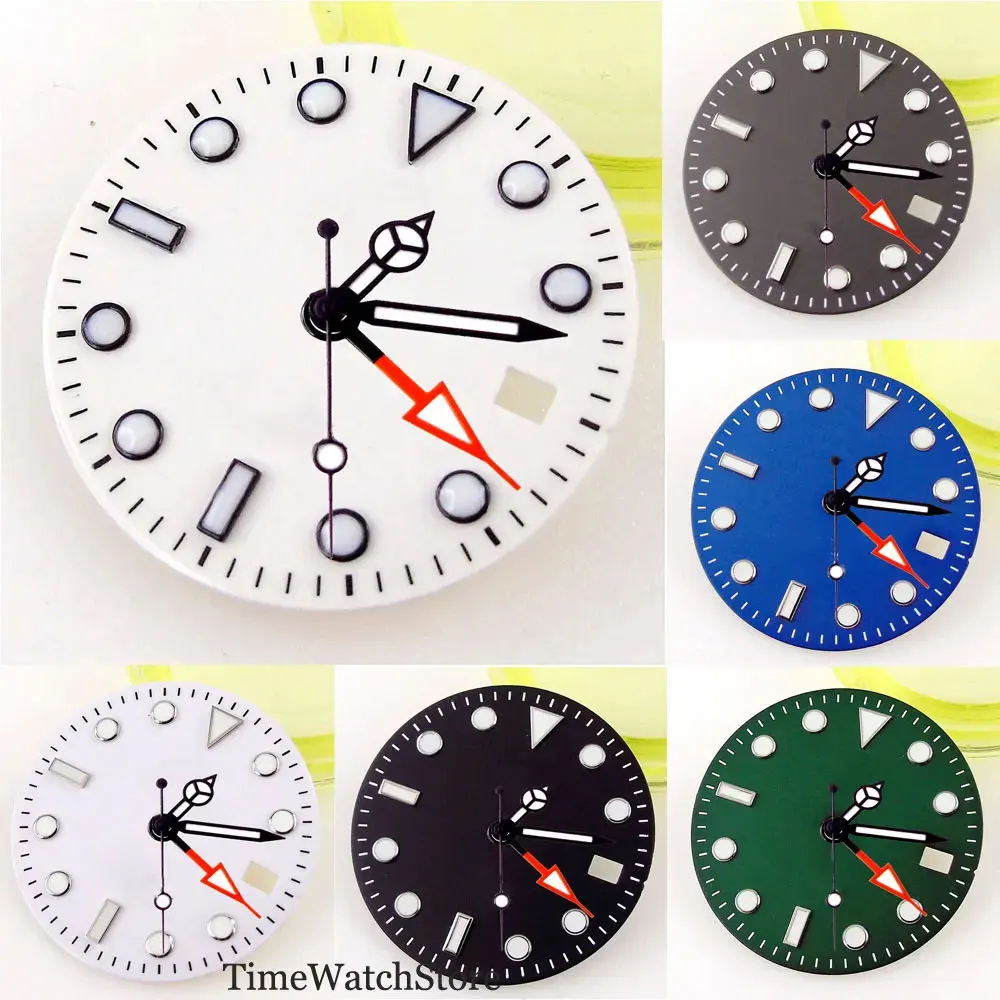 

29mm Watch Dial Face with Hands Fit NH34 GMT Automatic Movement Date Window Luminous Black White Green Blue Gray