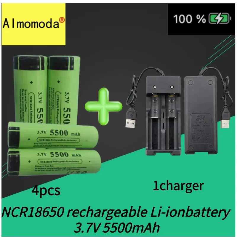 2025 100% Rechargeable lithium battery 18650 Battery 3.7V 5500mAh pour lamp de poche chargeur USB original new NCR18650B