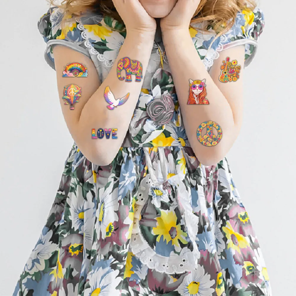 สติกเกอร์รอยสักฮิปปี้สร้างสรรค์ใหม่10ชิ้นการตกแต่ง DIY ฤดูร้อนสติกเกอร์รอยสักส่วนบุคคล