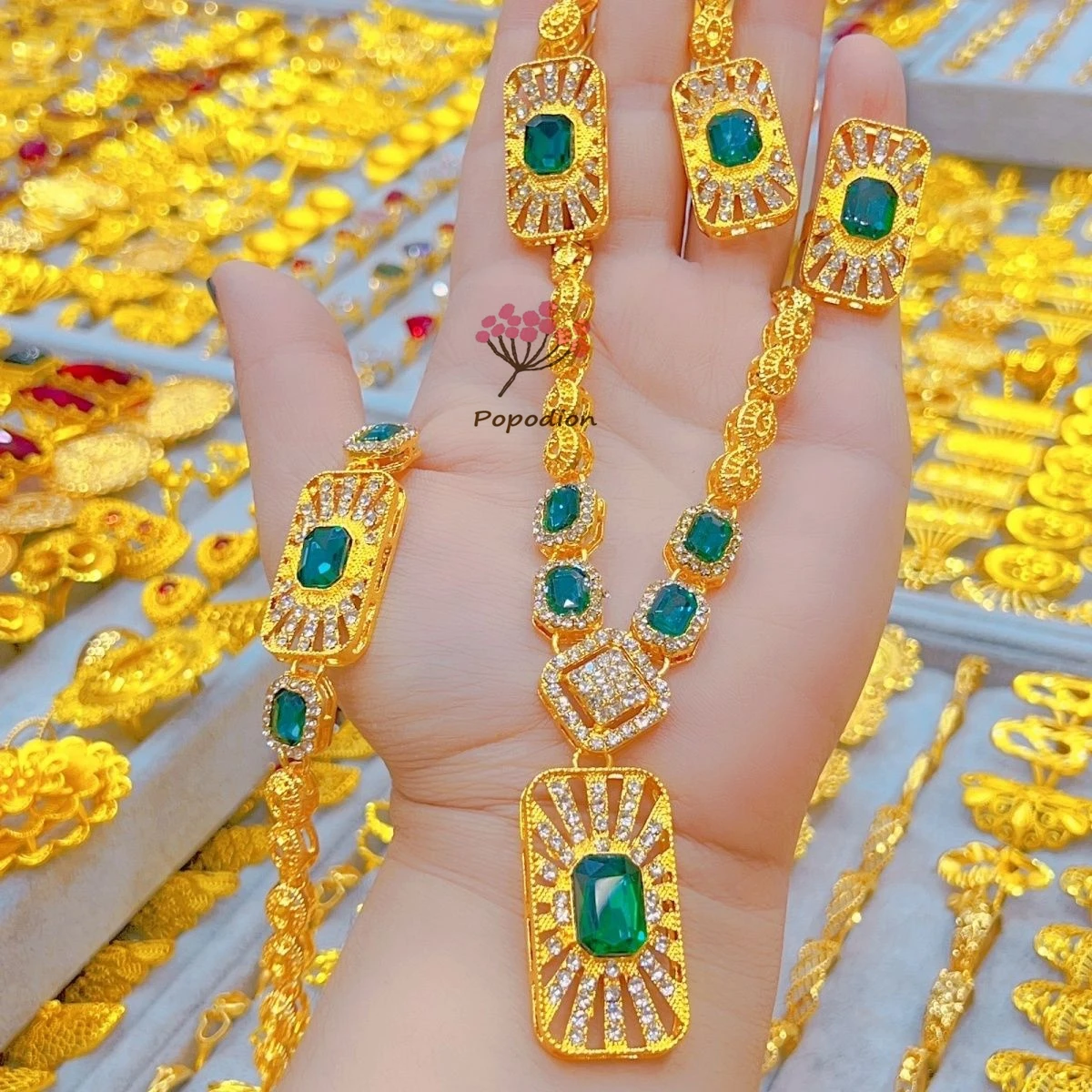 

New Spain 24K Gold Plated Necklace, Earrings, Rings, Bracelets, Wedding Engagement Party Jewelry Set for Lovers DD10670