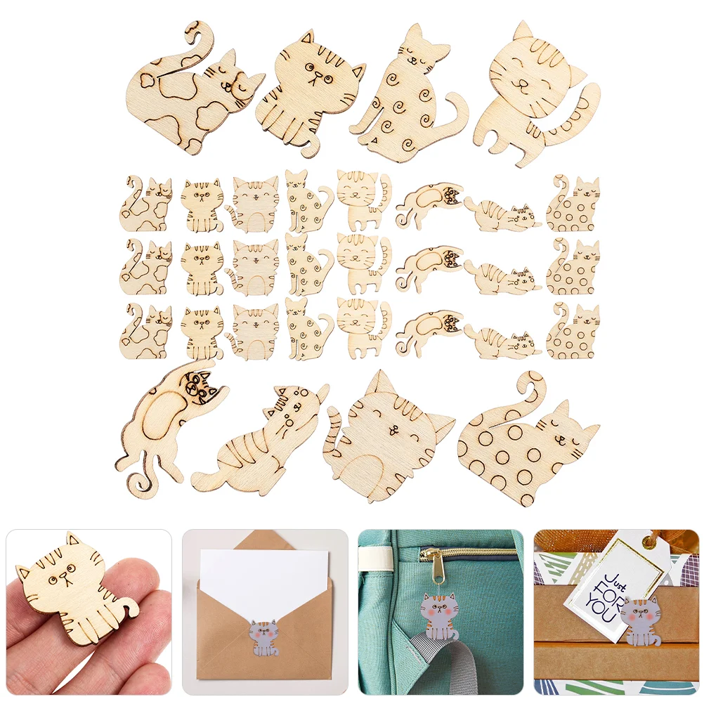 

100 Pcs Wooden Cat Cutouts Unfinished Wood Slices Graffiti Chip Kids Painting Toys Creative Craft Material Safe No