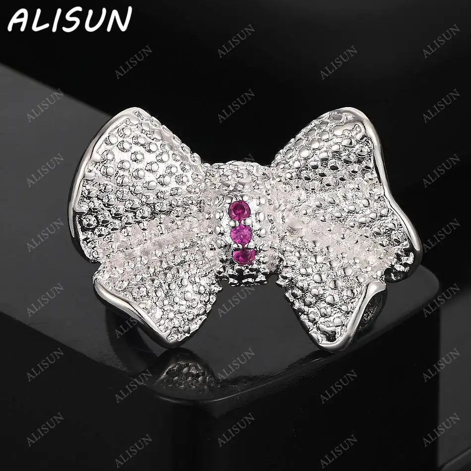 

ALISUN 925 Sterling Silver Zircons Big Bow Ring For Women Fashion Jewelry Vintage Grace Charm Noble Party Birthday Gifts