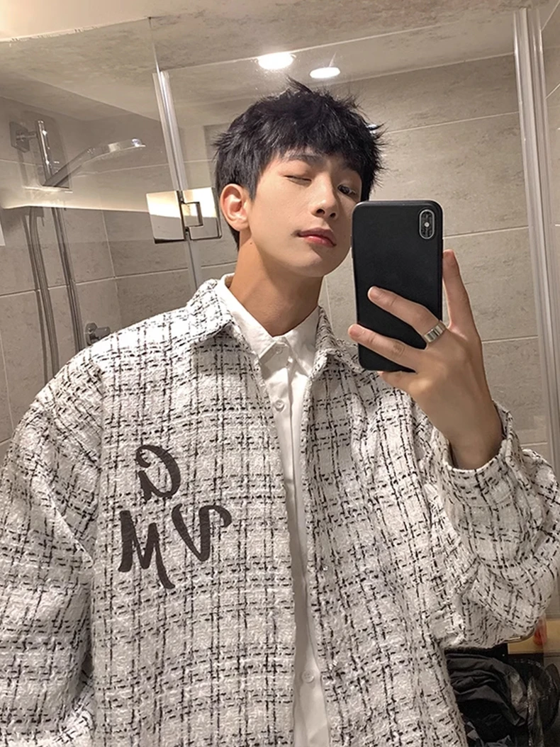 

Мужская куртка в американском ретро-стиле, весенне-осенняя, оверсайз, модная, в уличном стиле, с клетчатым узором, с длинными рукавами, свободного кроя, верхняя одежда