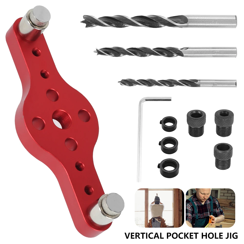 

6/8/10mm Alloy Vertical Hole Jig Wood Dowel Hole Drilling Guide Jig Drill Bit Kit Woodworking Drilling Locator Hole Puncher