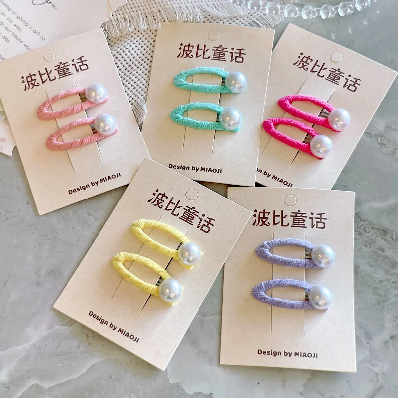 60 PCS/Lot, Ribbon Covered Pearl Snap Clips Baby Hairpins For DIY Accessories