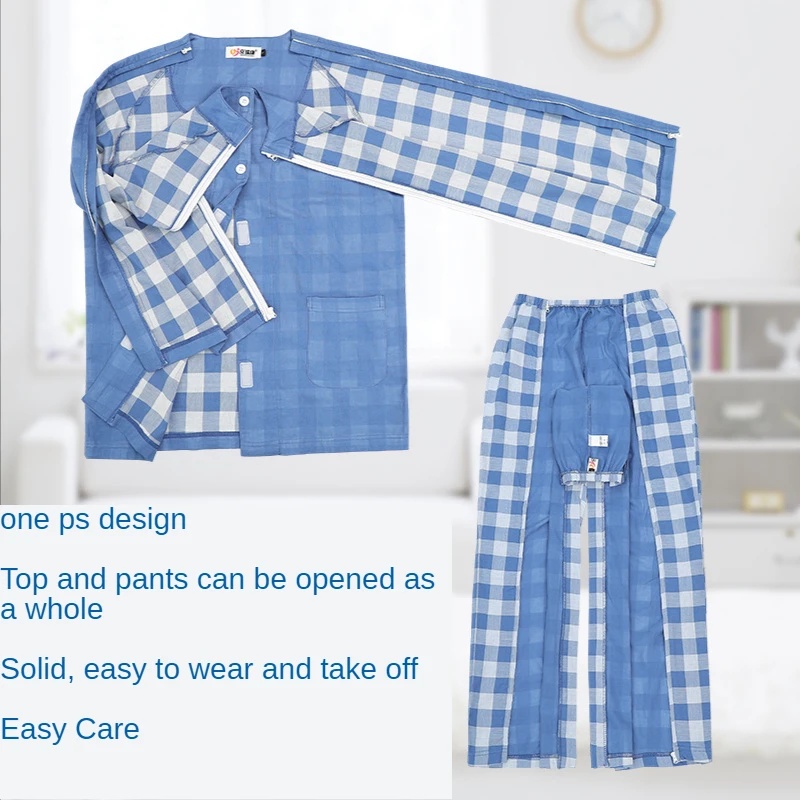 Nursing Patient Suit Bedridden Paralyzed Elderly Fracture Surgery Pure Cotton Double Layer Yarn Zipper Type Easy on And Off