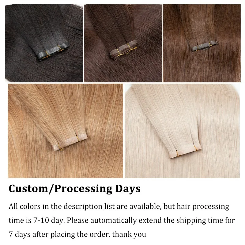 Máquina de mechones de cabello humano de PU largo Invisible, cintas Remy inyectadas, cinta de trama plana sin costuras en extensiones, 12-22 ", más colores