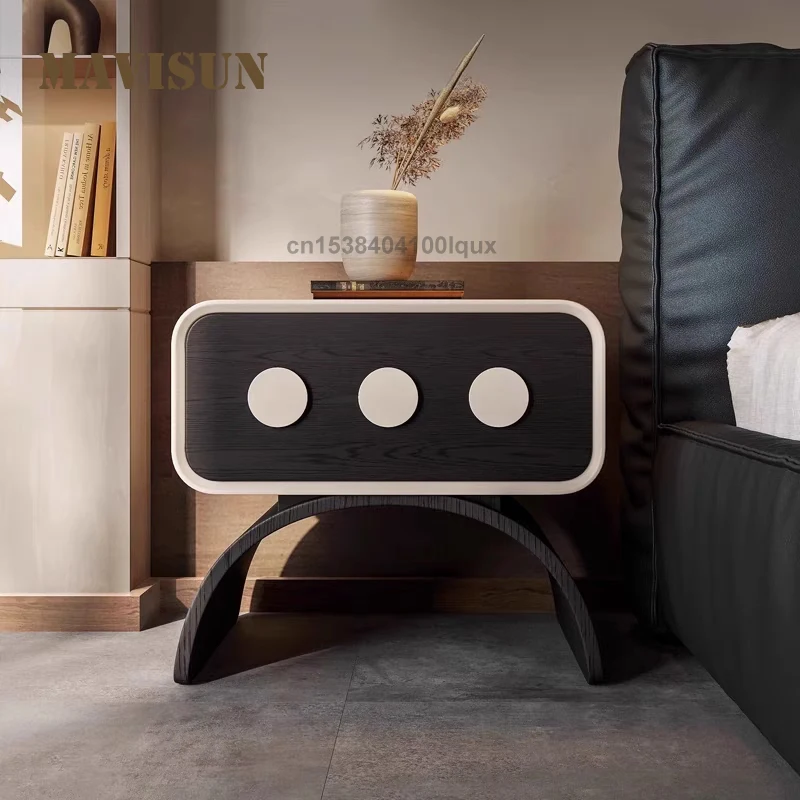 

Italian Minimalist Style Bedroom Nightstand With A Unique Storage Wooden Drawer Solid Wood Arc Base Rectangular Bedside Table