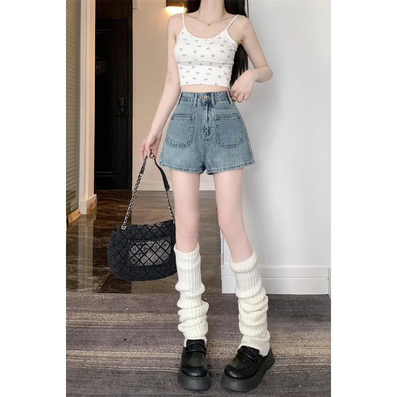 Style américain mode taille haute Denim Shorts ample rétro jambe large a-ligne pantalons chauds 2025 été nouveau mince femmes Shorts