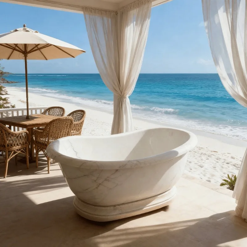 Custom high-quality hand-carved natural stone freestanding bathtub with immersion function, modern design, suitable for villa