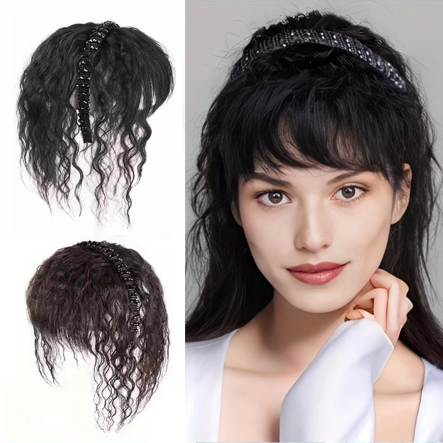 Synthetic Hairpiece with Water Diamond Hairband Cornrows One-Piece Cover Grey Hair Boost Top Hair Pure Black Diamond Hai