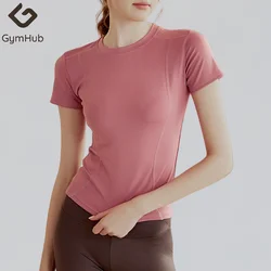 GymHUB Sports Short Sleeved Yoga Quick Drying Running Slimming Waist Tightening Fitness Top Training T-shirt