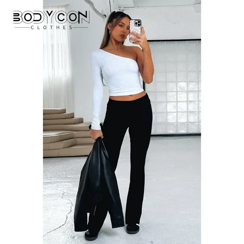 Women\'s Solid Woman Pants Slim Fitting High Waisted Streetwear Casual Flare Pants Women Clothes Full Length Capris Trousers