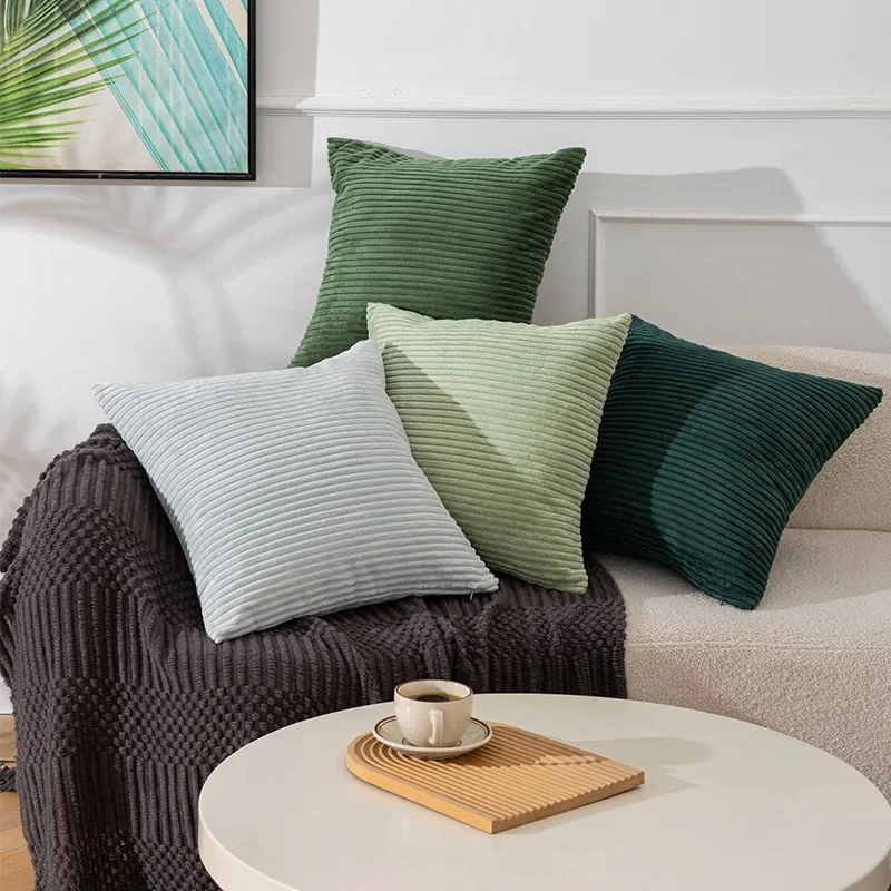 Square Corduroy Pillowcase Solid Color Corn Stripe Edge Embossed Cushion Cover  Bedroom Home Decoration Special Pillow Cover