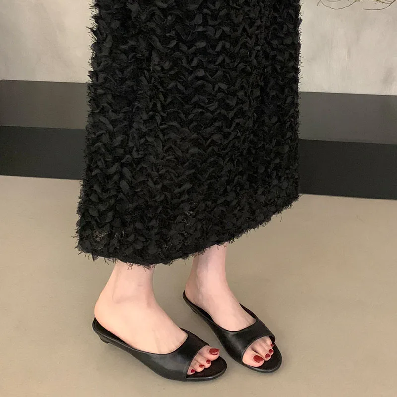 BOMENDUI 2026 Red Summer New Women Slipper Open Toe Outdoor Dress Sandal Shoes Fashion Low Wedge Heel Ladies Elegant Slides view 3