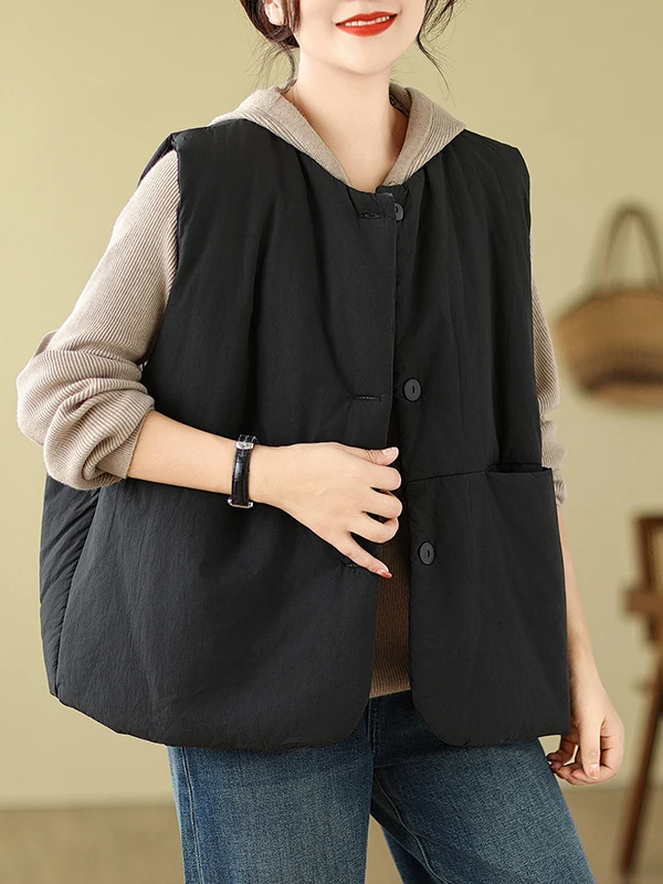 Women's Thickened Cotton Vest Retro Self-Kept Style Mid-Arm Winter Fashion Pure Cotton Sleeveless Tank Top for Ladies