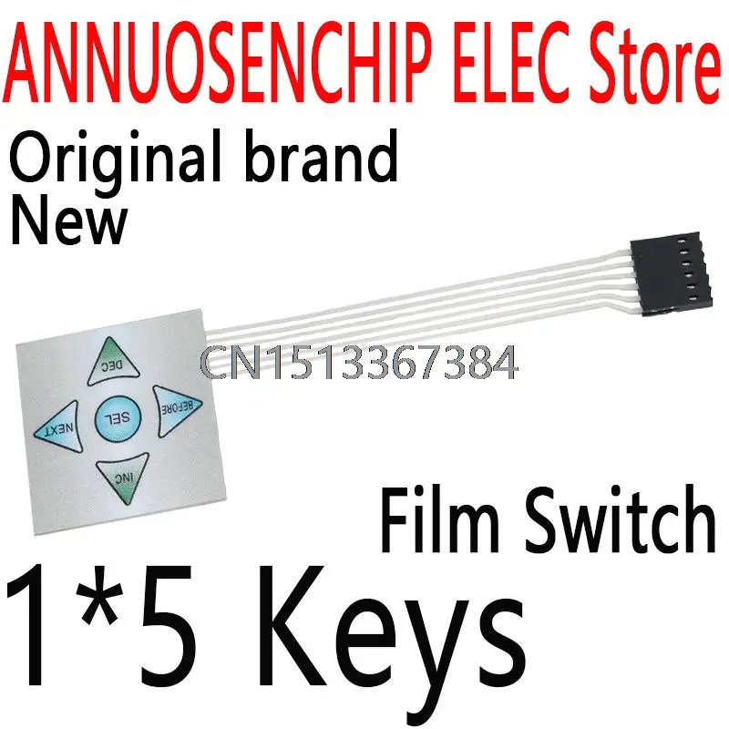 1x5 Matrix Array 5Key Membrane Switch Keypad Keyboard 1*5 Keys Control Panel Plate for Aduino 40*40mm